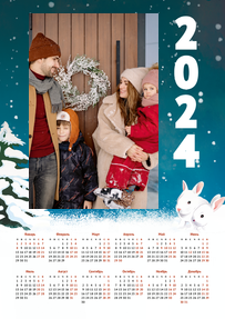 Вертикальные календари-постеры A4 - Кролики на снегу